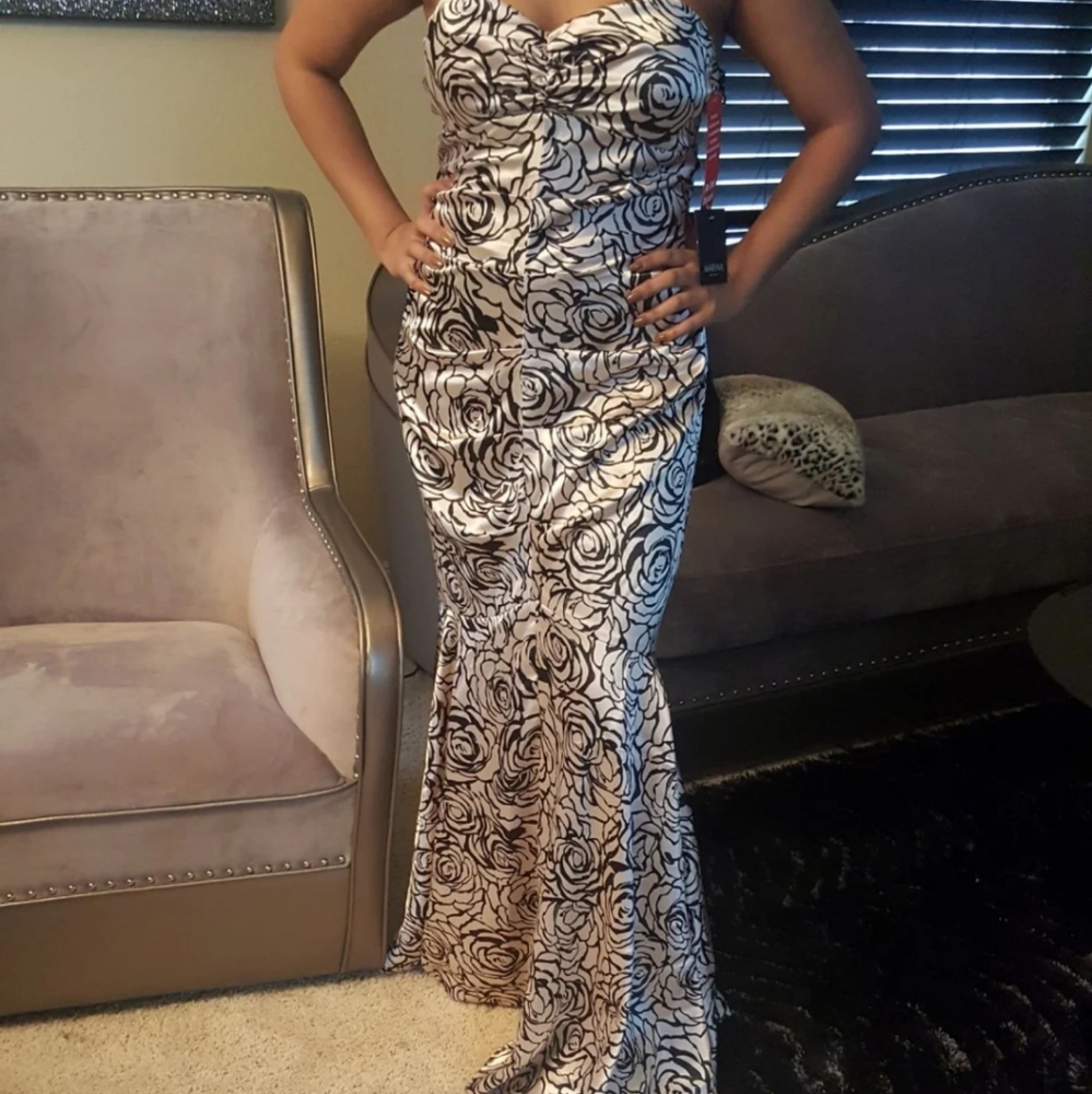 Junior's satin floral gown dress